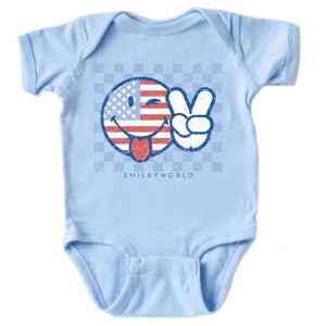 The Juniper Shop SmileyWorld Patriotic Checkered Peace Baby Short Sleeve Bodysuit - 1 of 4