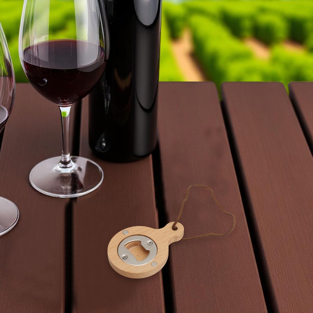 Unique Bargains Bottle Opener Magnetic Wood Round Handle Magnet Wood Light Brown 2.36"x3.35"x0.47" 1 Pcs - thumbnail 6