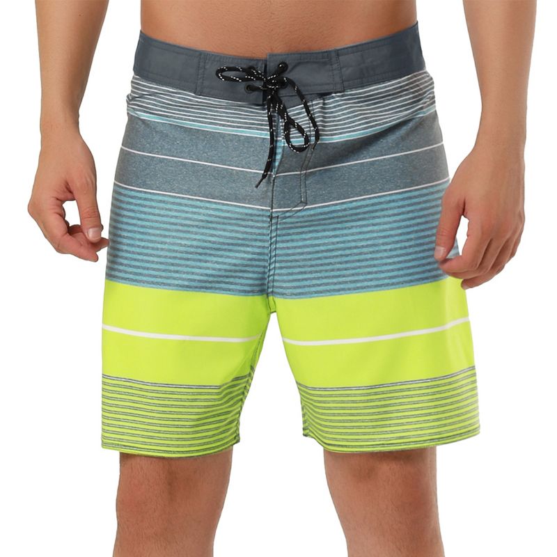 Lars Amadeus Men's Summer Printed Drawstring Color Block Swim Beach Shorts Boardshorts, 1 of 7