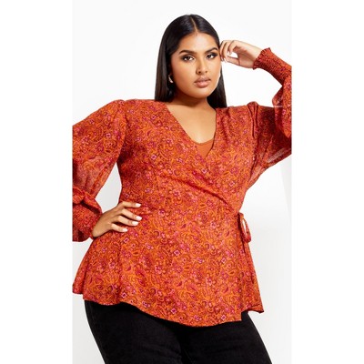 Women's Plus Size Alexis Print Top - rust | CITY CHIC
