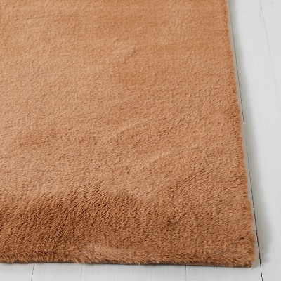 Brown Faux Rabbit Fur Rectangular Washable Area Rug