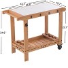 Outdoor Wooden Garden Cart Table with Wheels, Metal Top and Storage Hook, for Patio Backyard Garden - 3 of 4