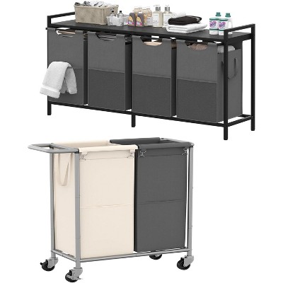 Heybly Laundry Basket,2 x 18.5 Gal Laundry Separator Hamper with Heavy Duty Rolling Wheels, Divider Sorter with Removable Bags