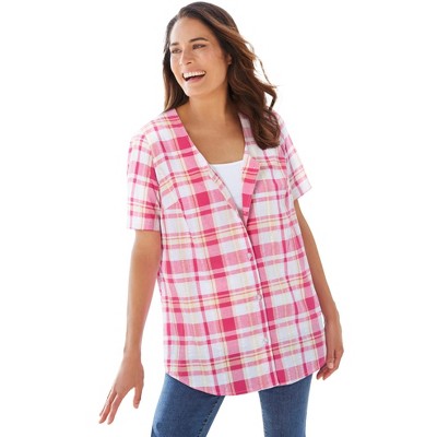 Woman Within Plus Size Seersucker Baseball Shirt