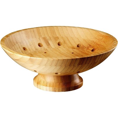 Bamboo Footed Fruit Bowl - Wooden Pedestal Bowl for Kitchen Counter or Dining Table