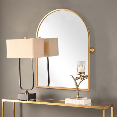 Golden Wrought Iron Arch Frame Mirror - 80x60x4cm Metal Border