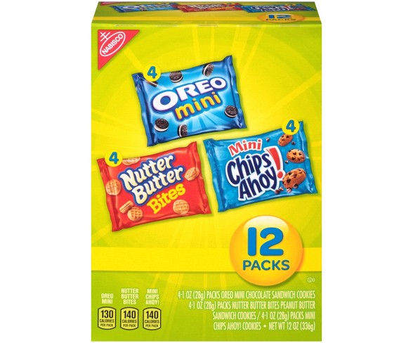 Nabisco Snack Pack Variety Mini Cookies Mix With Oreo Mini, Mini Chips Ahoy! & Nutter Butter Bites - 12oz / 12ct