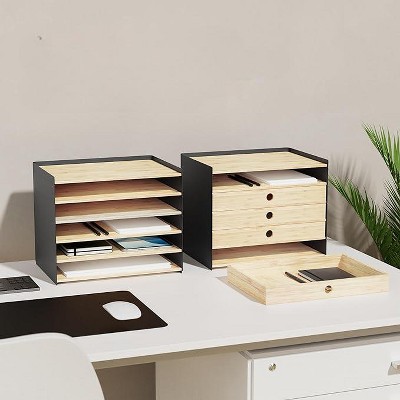 Natural Bamboo 5-Tier Paper Letter Tray Organizer