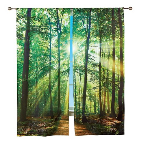 Collections Etc Forest Sunshine Scene Window Drapes - Set Of 2 Green ...