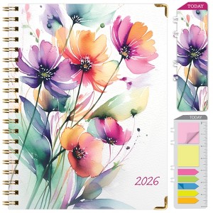 HARDCOVER 2026 Planner, 8.5"x11": 14 Months (Nov 2025-Dec 2026), Daily/Weekly/Monthly,  Bookmark, Pocket Folder w Sticky Notes (Rainbow Floral) - 1 of 4