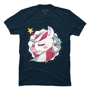 Girl's Design By Humans Striped Christmas Unicorn By rasok T-Shirt - 1 of 4