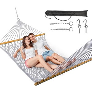 Mastgoal Double Hammock for 2 Person, Handwoven Cotton Rope Hammock with Spreader Bar Without Stand - 1 of 4