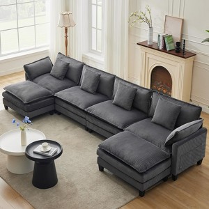 GarveeHome 112"L modular corduroy sectional sofa with movable ottoman and pillows, modern L/U-shape, deep seat for living room, bedroom or office - 1 of 4