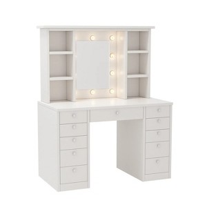 Vanity Desk with LED Lighted Mirror, Makeup Vanity with 11Drawers, 3 Color Lighting Modes Brightness Adjustable, Dressing Table for Bedroom - 1 of 4
