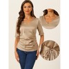 Allegra K Women's Short Sleeve Tie Back Ruched Casual Satin V Neck Blouse - 2 of 4