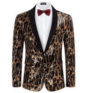 Men's Shiny Sequin Blazer Stylish Tuxedo Party Dinner Prom One Button Suit Jacket for Men - 1 of 4