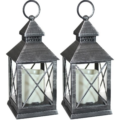 Sunnydaze 10" Yorktown Black Traditional Style Plastic and Glass Battery Operated Indoor LED Candle Lantern 2pk