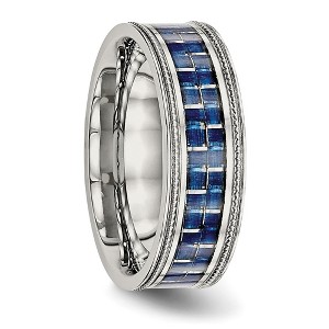 Chisel Stainless Steel Polished with Blue Carbon Fiber Inlay Textured Edge 8mm Band Ring - 1 of 4
