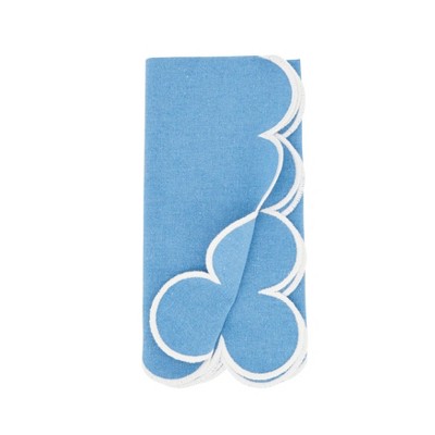 Periwinkle Blue Scalloped Hem Cotton Napkins, 20" Set of 4