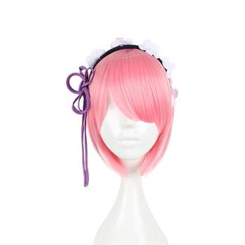 Unique Bargains Women's Wigs 14" Pink with Wig Cap Straight Hair