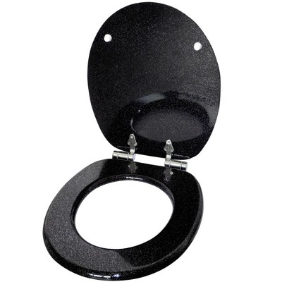 Sanilo Round Molded Wood Toilet Seat with No Slam, Slow, Soft Close Lid, Stainless Steel Hinges, Unique Fun Decorative Design, Glittering Black