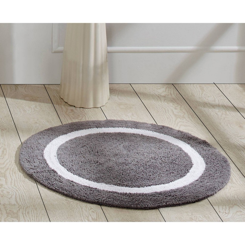 Photos - Bath Mat 30" Round Hotel Collection Bath Rug Gray/White - Better Trends