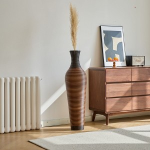 AZL1 Life Concept Decorative Floor Vase Mid Century Modern Artificial Rattan for Living Room Bedroom Entryway Home Decor, Black, 11.46"*11.53"*40.23" - 1 of 4