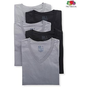 Fruit Of The Loom 4Pk Men's Stay Tucked V-Neck Cotton T-Shirt Cotton No Tag Black/Grey Combo - 1 of 4