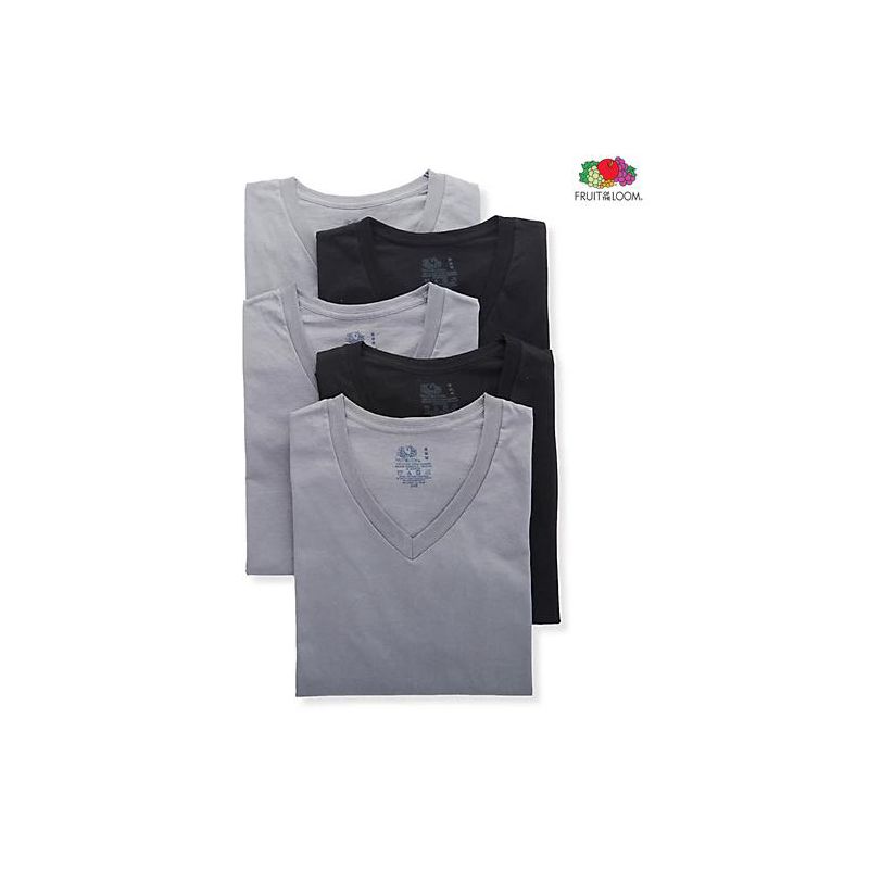 Fruit Of The Loom 4Pk Men's Stay Tucked V-Neck Cotton T-Shirt Cotton No Tag Black/Grey Combo, 1 of 5