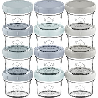 12pk Prep Baby Food Storage Containers, 4 oz Leak-Proof, BPA Free Glass Baby Food Jars for Feeding