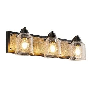 DAKAFUL Farmhouse Bathroom Vanity Light,with Wood Grain Metal Panel +Seeded Glass Shade,Rustic Vanity Light Fixture Over Mirror/for Bedroom - 1 of 4