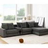 L-Shaped Sectional Sofa with Ottoman, Sofa with Bluetooth Speakers and Multifunctional Console, Corduroy Sofa with Wood Frame-Coolbibila - 2 of 4
