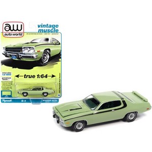 1973 Plymouth Road Runner 440 Mist Green w/Black Stripes & Green Interior to 14910 pcs 1/64 Diecast Model Car by Auto World - 1 of 3