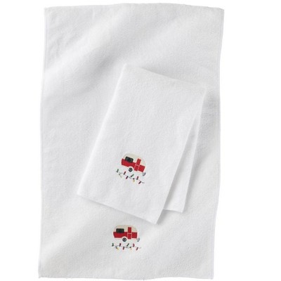 American Soft Linen Christmas Towels Bathroom Set, 2 Packed Embroidered Decorative 100% Cotton ...