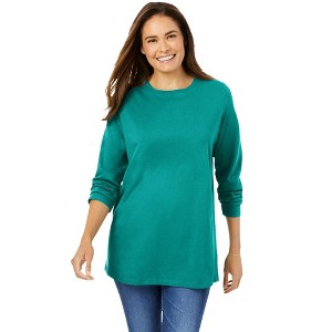 Woman Within Plus Size Perfect Long-Sleeve Crewneck Tee - 1 of 4