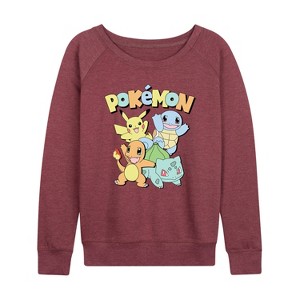 Women's - Pokémon - Kanto Starters Lightweight French Terry Wide Neck Long Sleeve Shirt - 1 of 4
