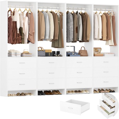 Aheaplus 24'' Freestanding Closet Organizer System with Hanging Rods and Drawers