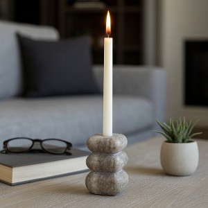 Modern Curvy Marble Taper Candle Holder - Stone Candlestick Home Decor Accent for Entryway, Shelf Styling, or Any Occasion - 4.75", Beige - 1 of 4