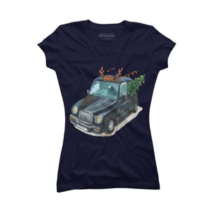 Junior's Design By Humans Christmas Cab By ValerieShephard T-Shirt - 1 of 3