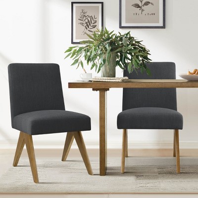 Morgan Set of 2 Solid Wood Dining Chair,18.5" Wide Upholstered Seat and Back,Linen Dining Chairs with Upside Down "V" Shape-Maison Boucle