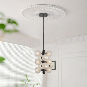 PAKOKULA Modern 10-Light Black Sputnik Chandelier with Swirled-Glass Orb Cluster Bubble Ribbed Glass - 1 of 4
