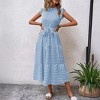 Womens Summer Dress Ruffle Flutter Sleeve Tie Waist Flowy Belted Maxi Dress - 4 of 4