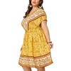 Agnes Orinda Women's Plus Size Boho Floral V Neck Drop Shoulder Drawstring Waist A Line Dresses - 2 of 4