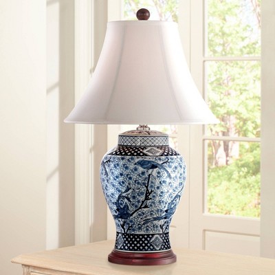 Blue and White Porcelain Bird Jar Table Lamp