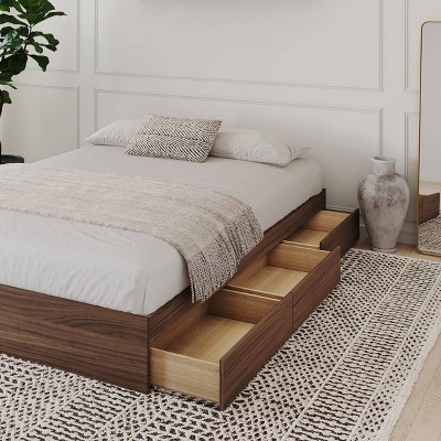 Walnut Queen Storage Bed Frame with 3 Drawers