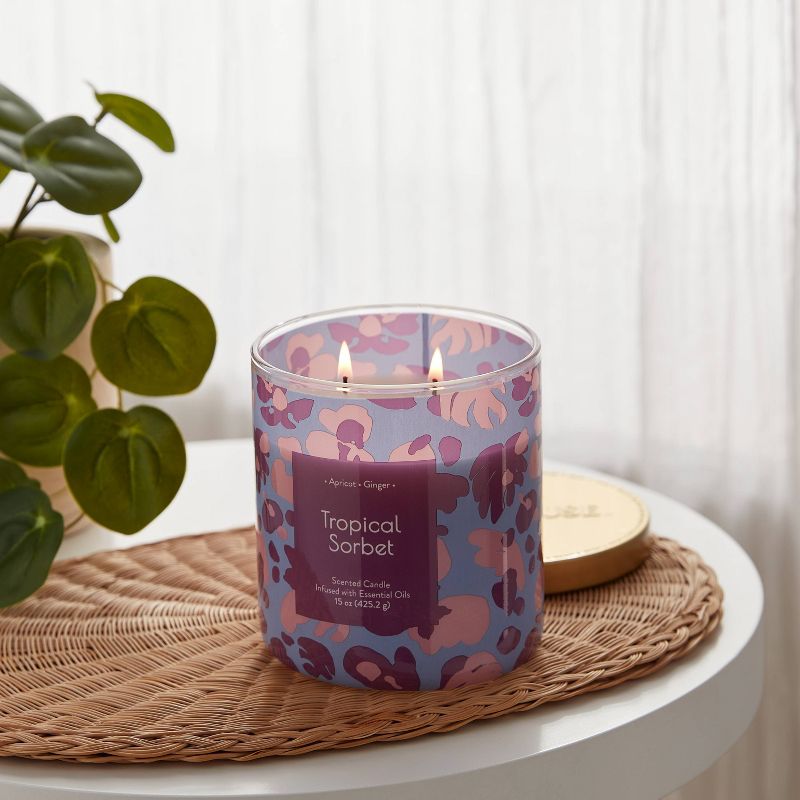 2-Wick Glass Jar 15oz Candle with Patterned Sleeve Tropical Sorbet - Opalhouse&#8482;, 2 of 4
