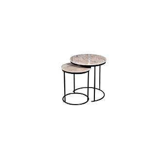 16" Marble Nesting Coffee Table Set of 2 with Golden Metal Legs, Space-Saving Modern Design for Living Room or Apartment - 1 of 4