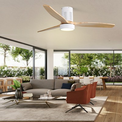 Modern Flush Mount Ceiling Fan 52'' Low Profile Ceiling Fan with Lights and Remote 3 Wood Blades Dimmable LED Reversible DC for Kitchen Bedroom