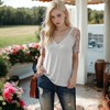 Anna-Kaci Women's Lace Short Sleeve T-Shirt V Neck Cotton Summer Casual Tops Tee Shirts- Medium, Light Gray - 3 of 4