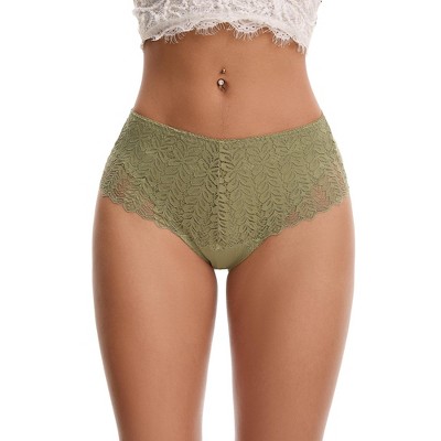 INSPIRE CHIC Women's Mid Rise Breathable Soft Lace Overlay Underwear Seamless Hipster Briefs